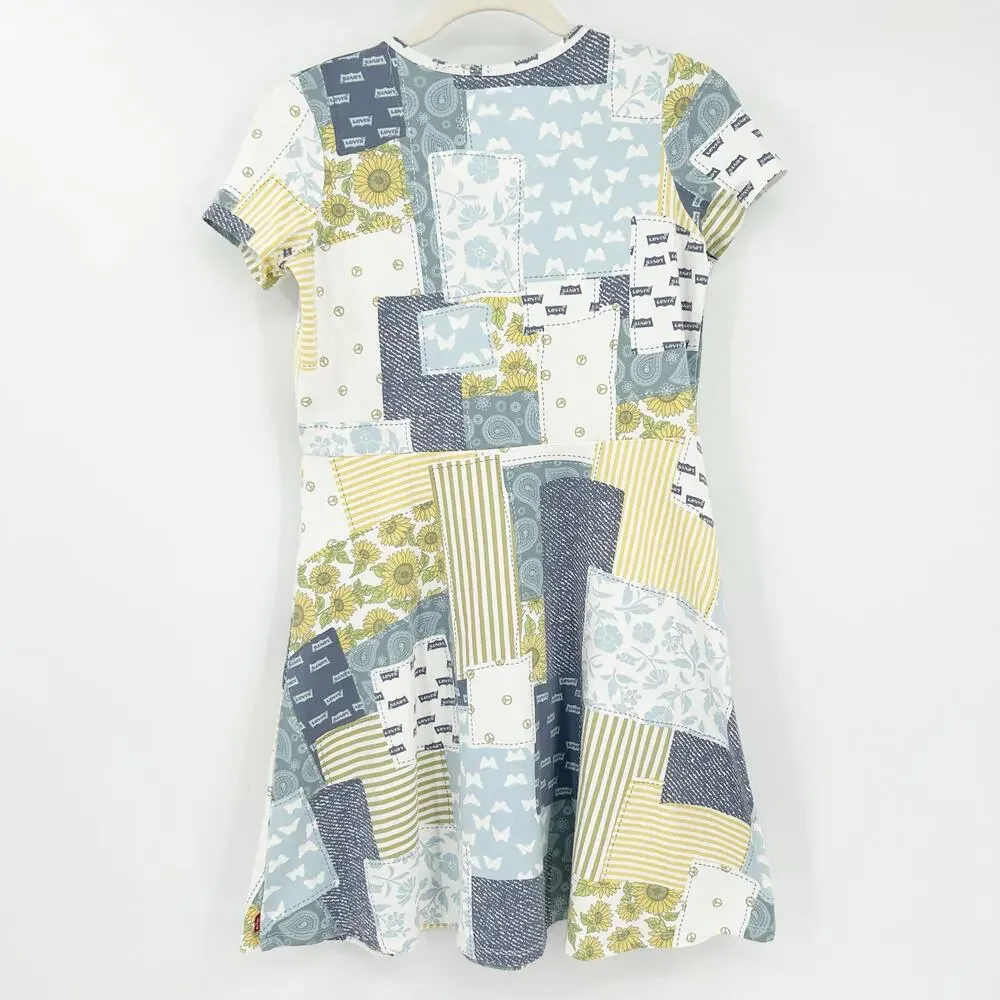 Levis Girls Summer Boho Patchwork Butterfly Floral Short Sleeve Dress Size 14-16